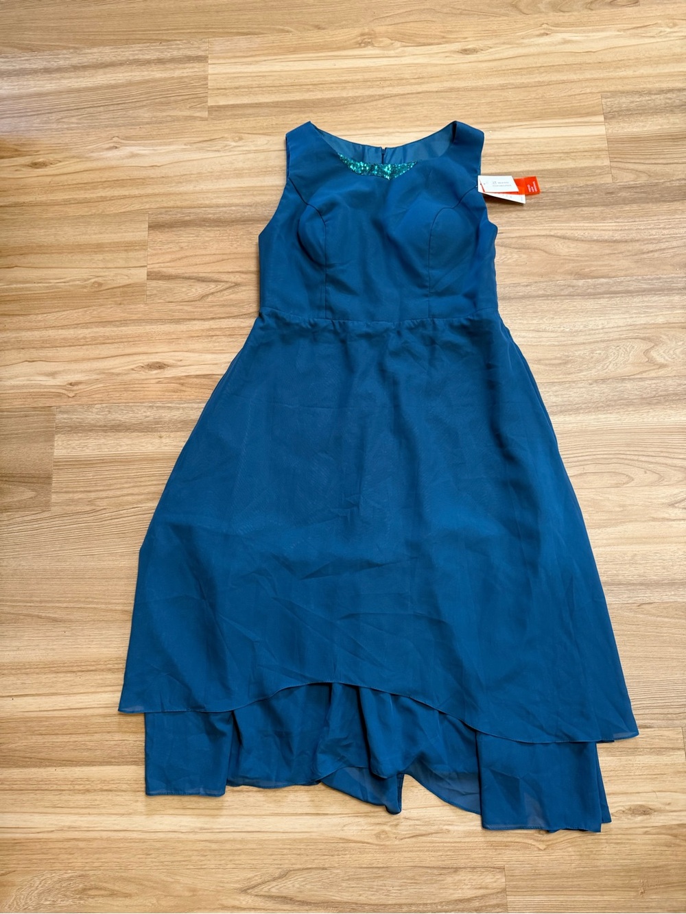 High End Customization Blue Teal Fit & Flare Scoop Neck Sequin Midi Dress Sz 18w
